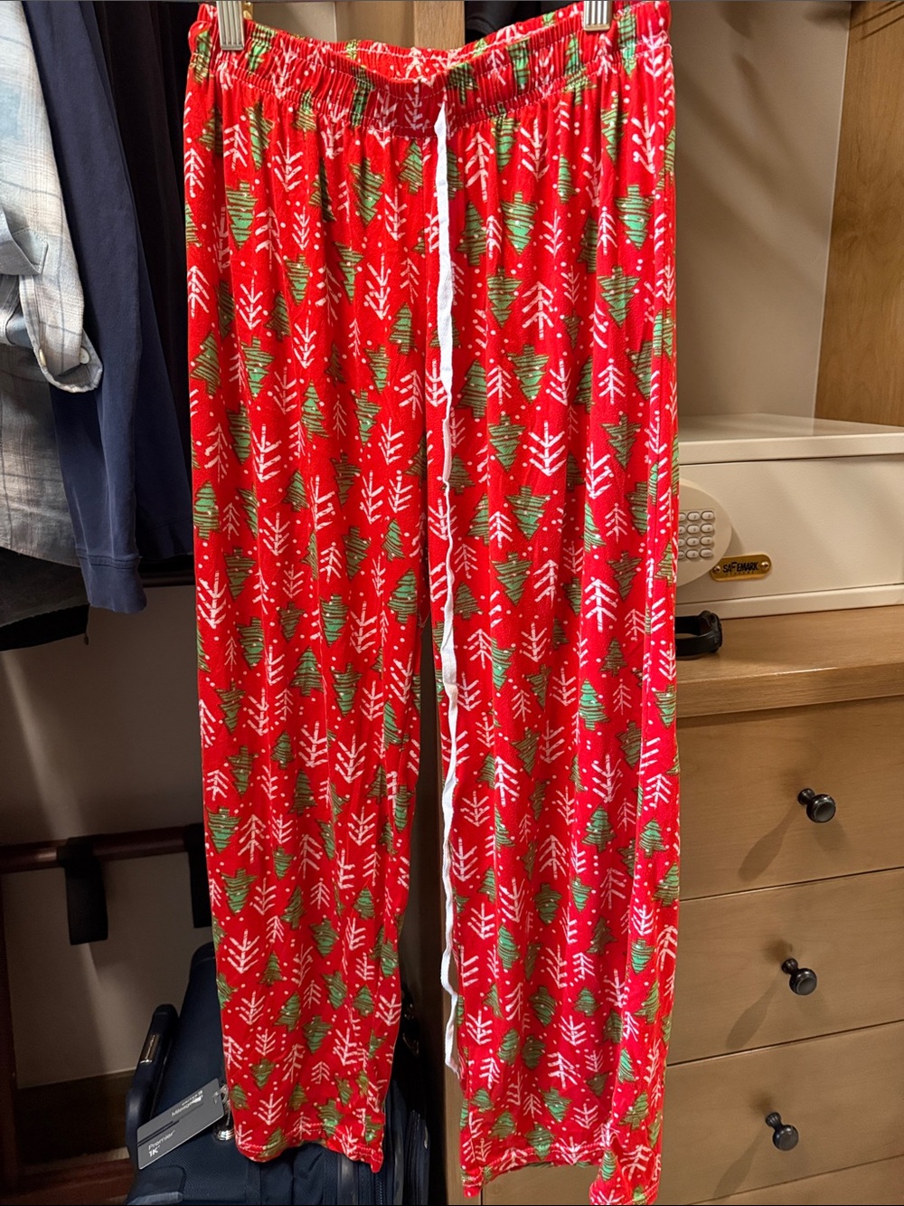 Adult Red Holiday Tree Print Pajama Bottoms